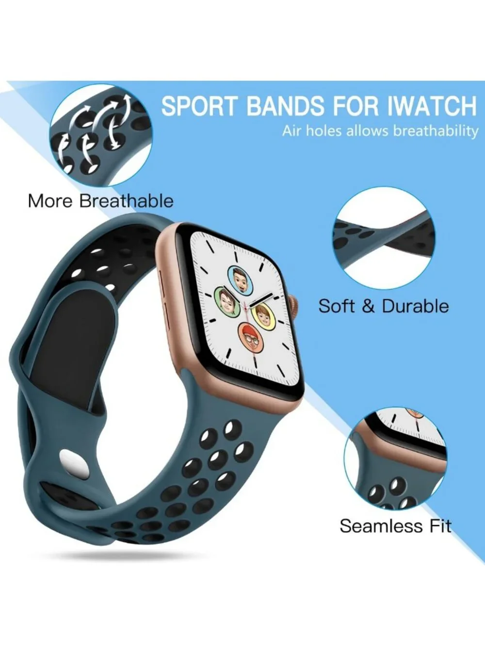 4 Pack Breathable Silicone Sport Bands for Apple Watch 38mm-49mm, Unisex Straps